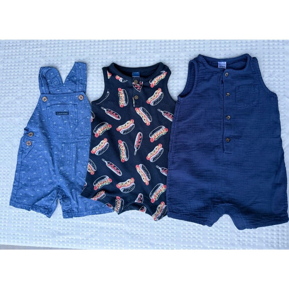 Lot of 3 Sleeveless Overalls Romper baby Boys Size 6 - 12 Months Used Condition